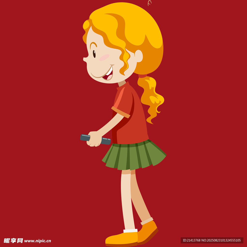 扎辫女孩手持物品站立