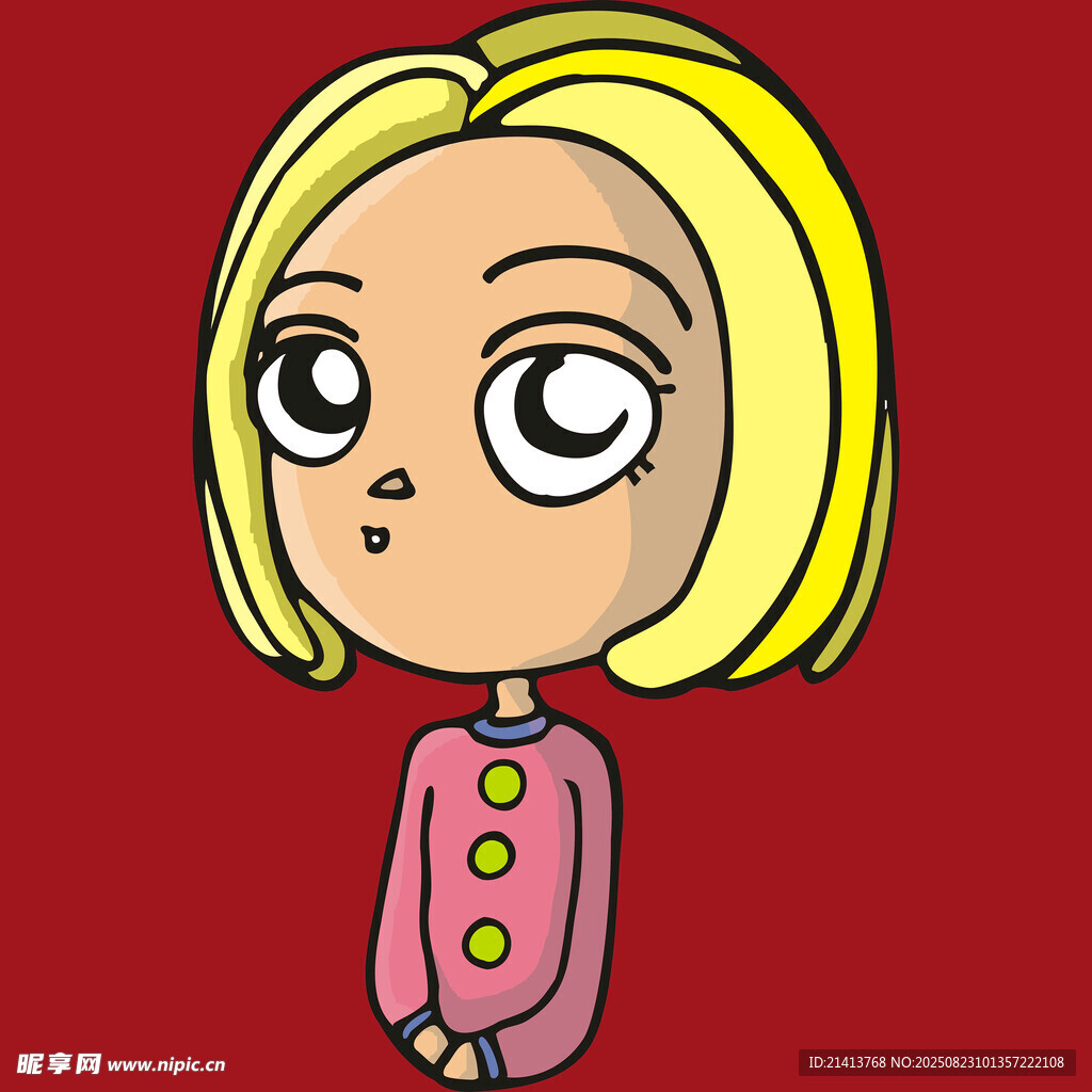 金发卡通女孩粉色上衣