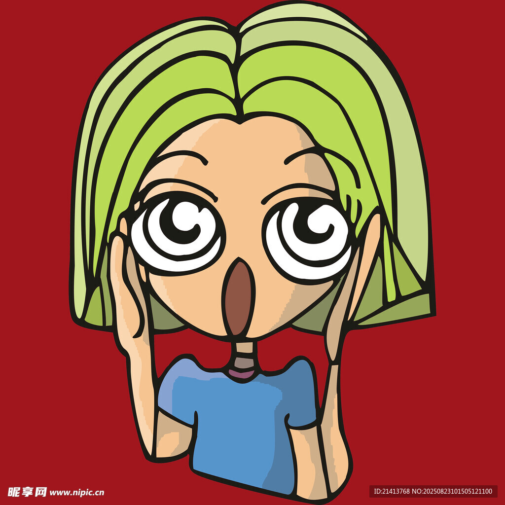 惊讶表情的卡通女孩