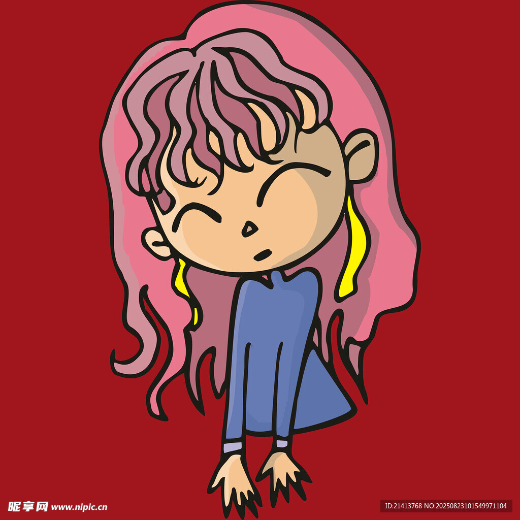 粉色长发可爱卡通女孩