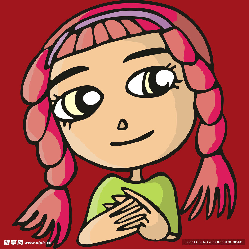 扎双辫的可爱卡通女孩