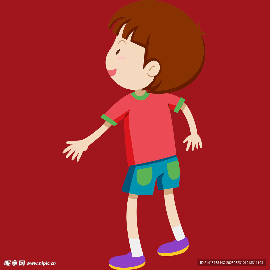 红衣男孩摆出舞蹈姿势