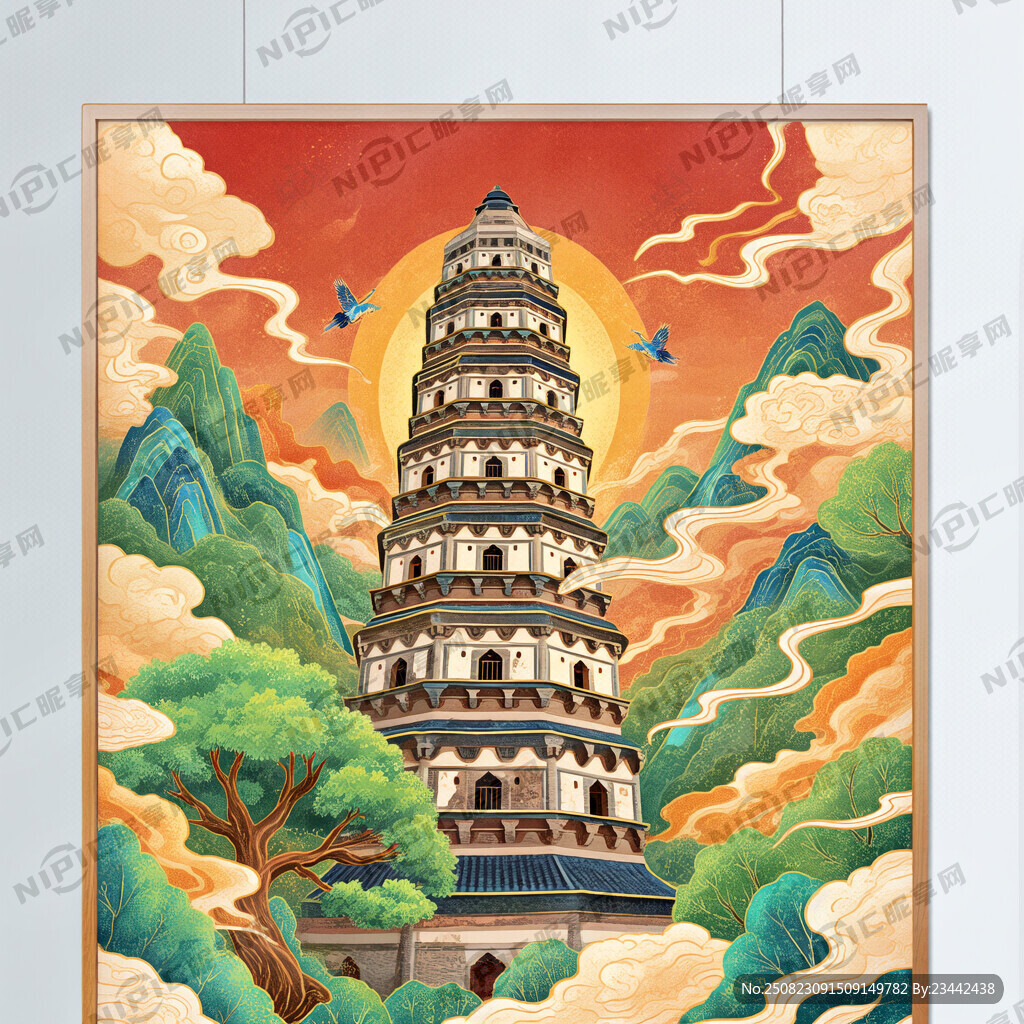 苏州虎丘塔的国潮插画