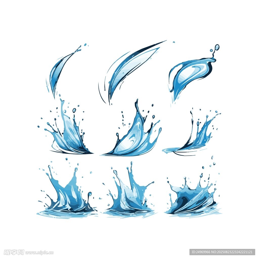 蓝色水花飞溅矢量素材