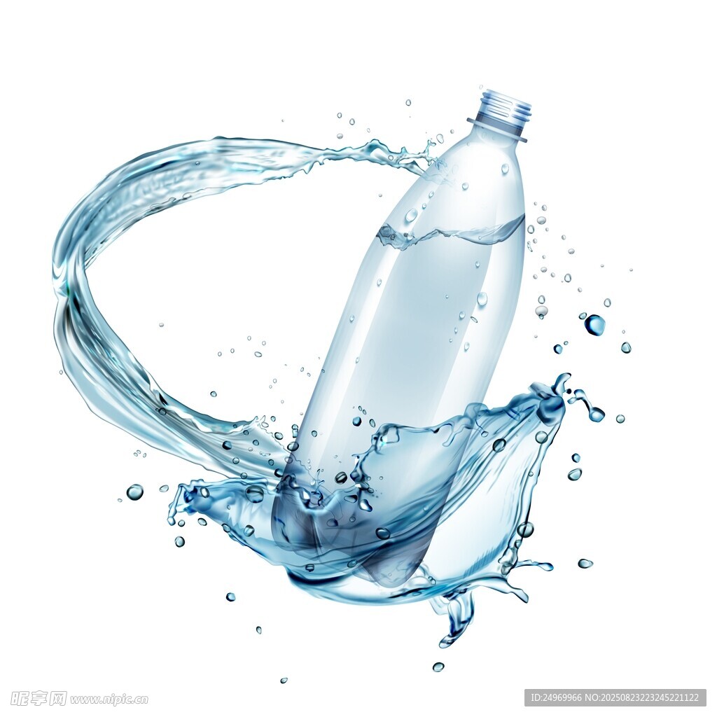 水瓶激起蓝色水花瞬间