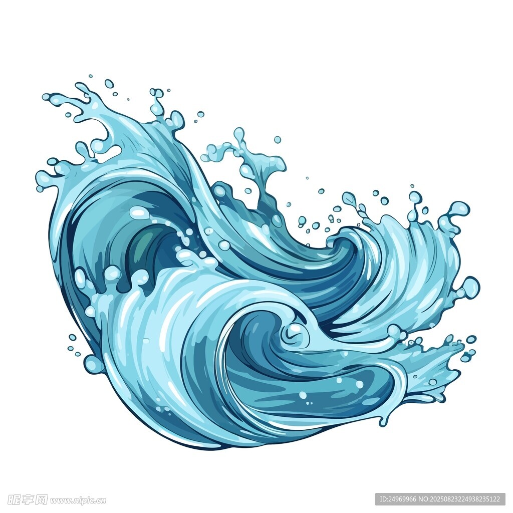 蓝色动感海浪插画