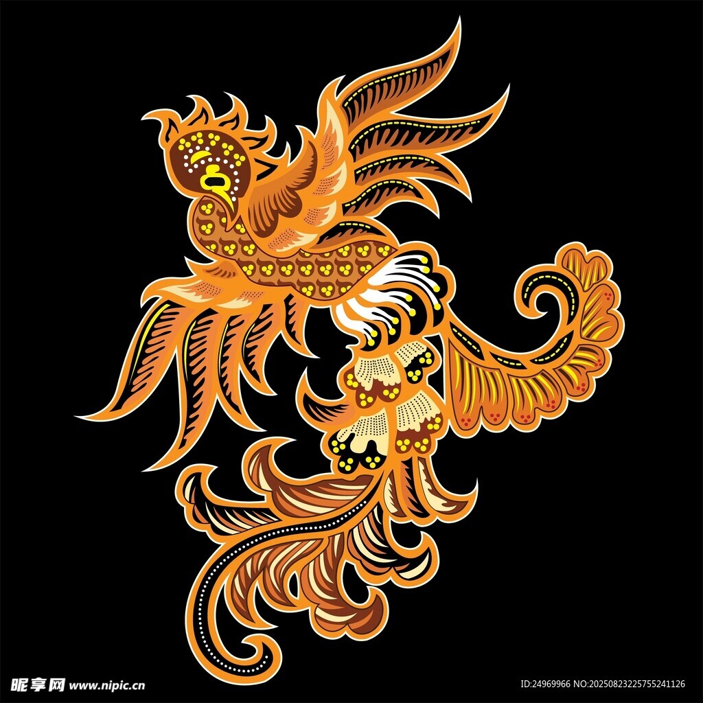 金色凤凰刺绣图案