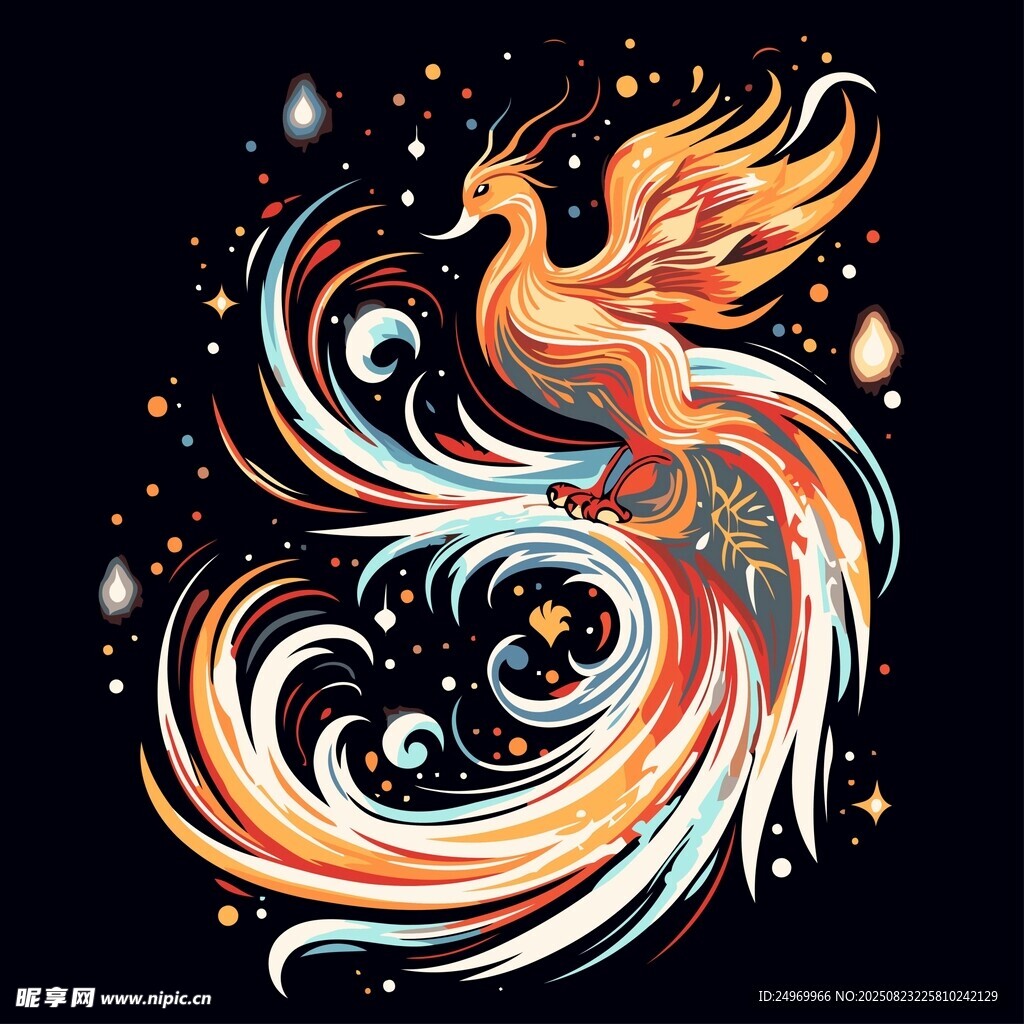 绚丽凤凰于星空舞动