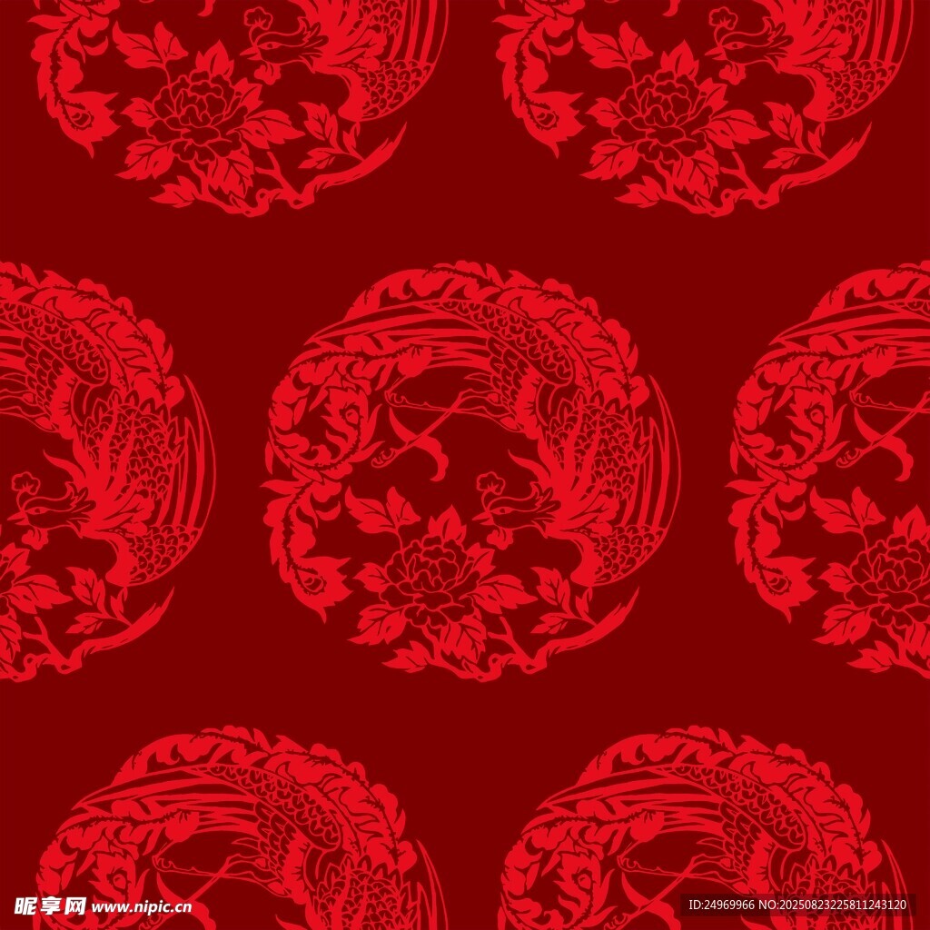 红色中式圆形花纹图案