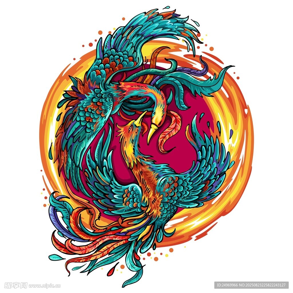 彩色凤凰艺术插画