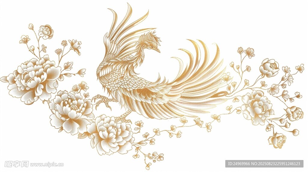 金色凤凰花卉装饰图案