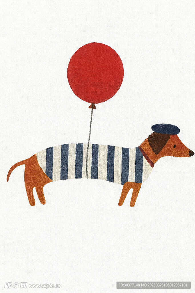戴帽腊肠犬与红色气球
