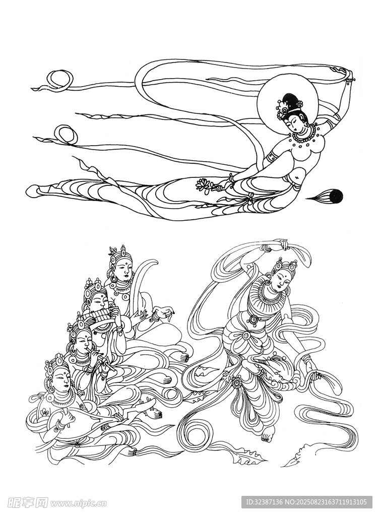 传统神话人物线稿插画