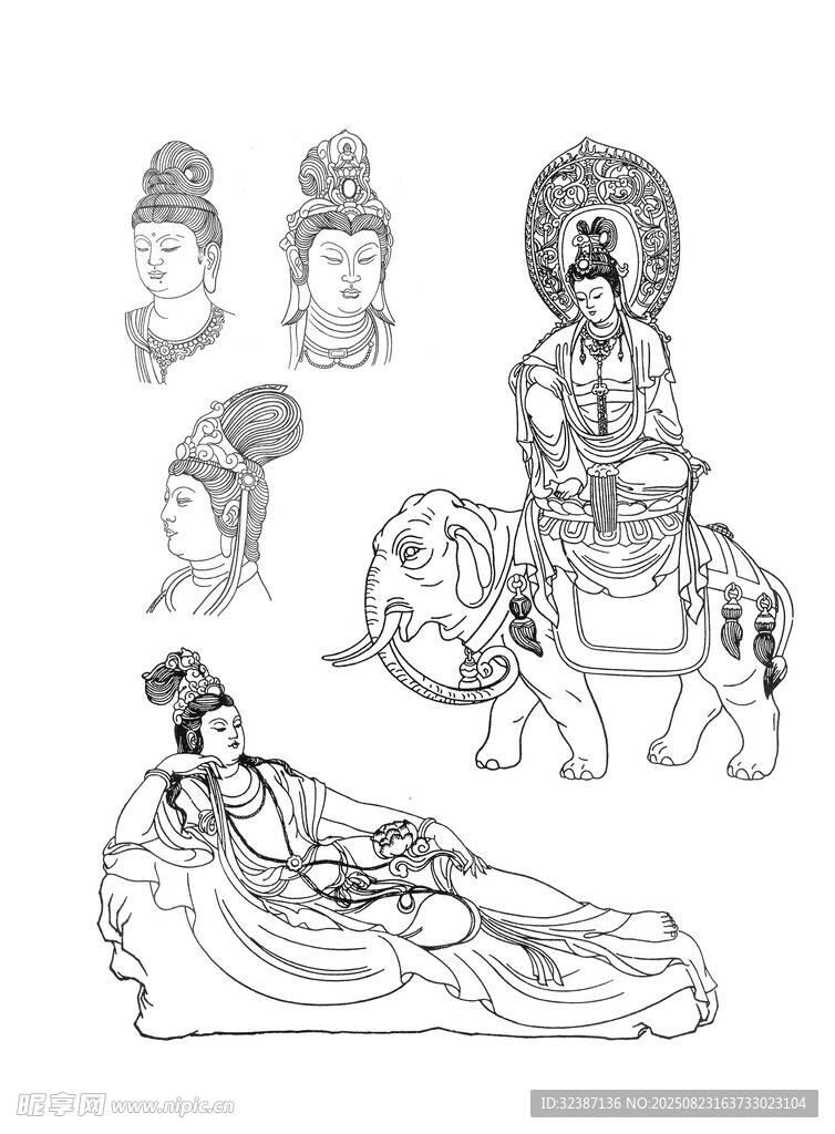 古代人物造型线稿展示
