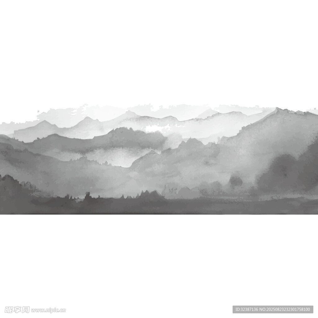 水墨群山 云雾缭绕之景