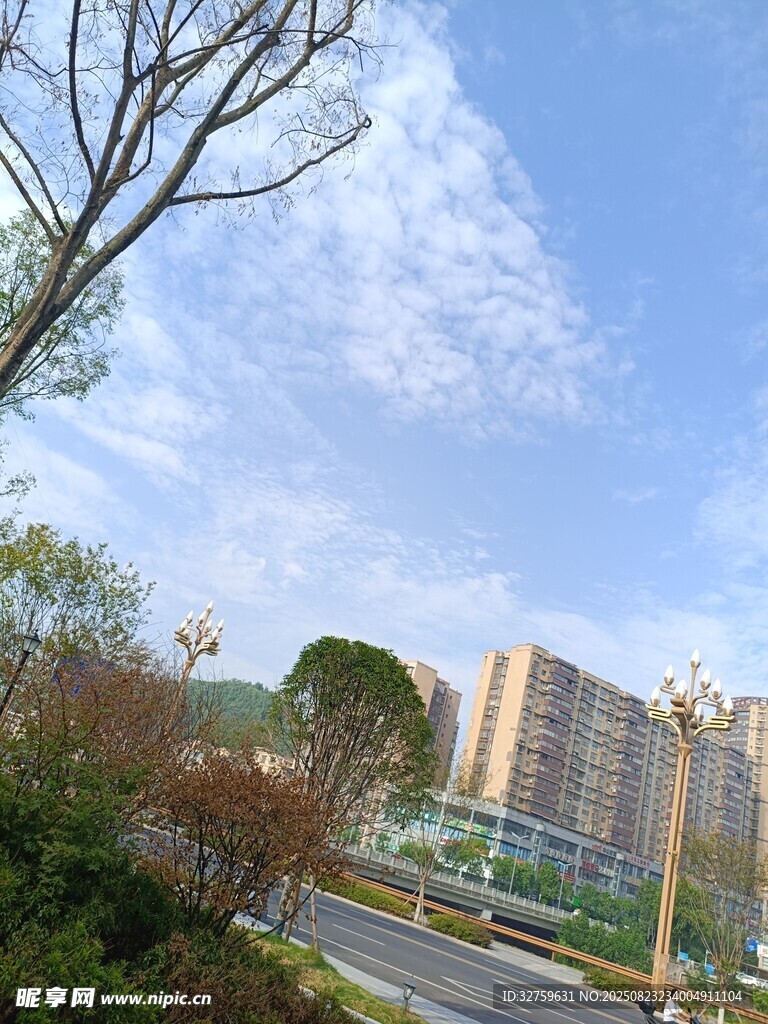 城市住宅区的晴朗风光