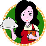 女服务员端盘持书形象图