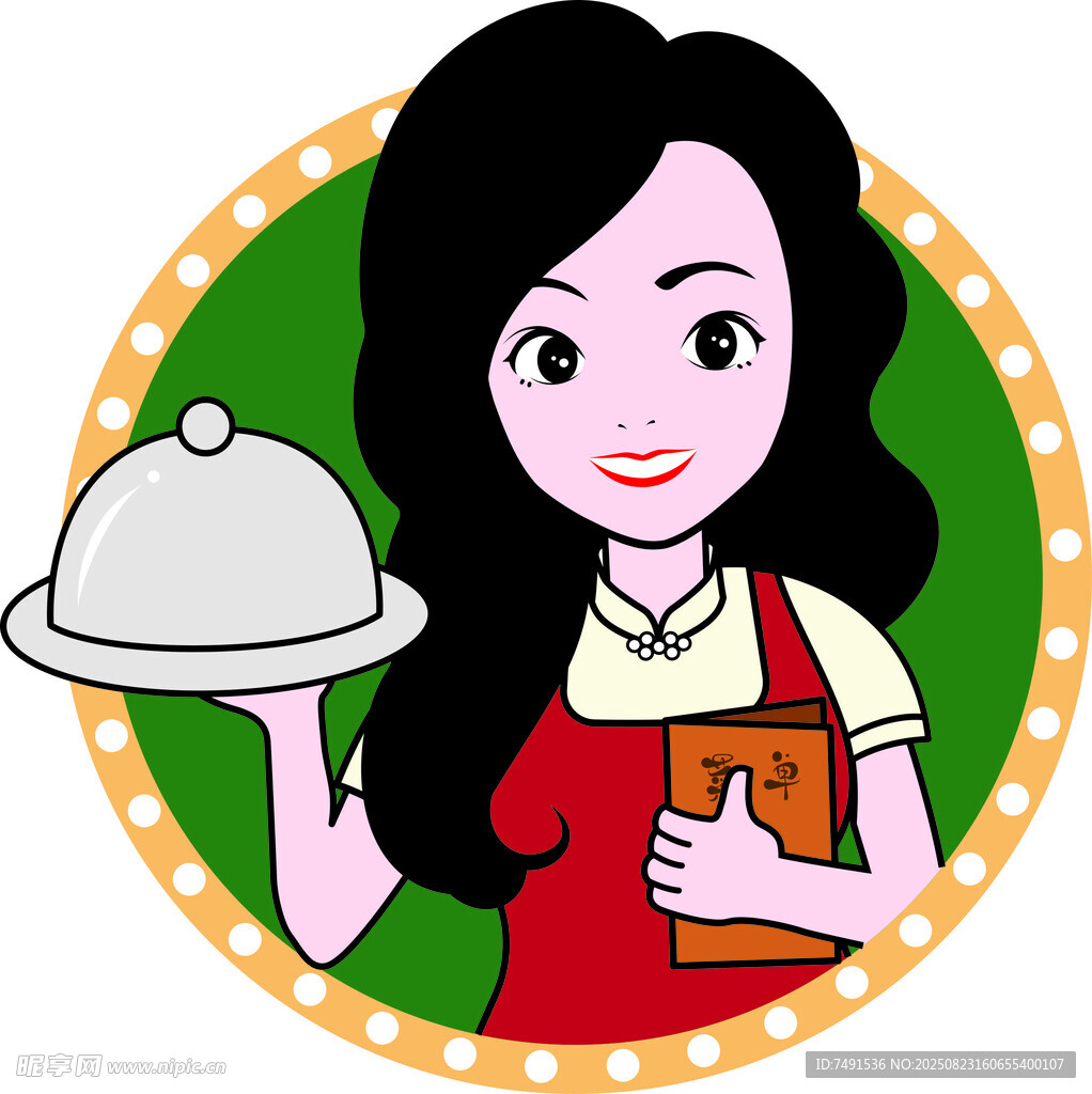 女服务员端盘持书形象图