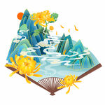 折扇上的中式山水美景