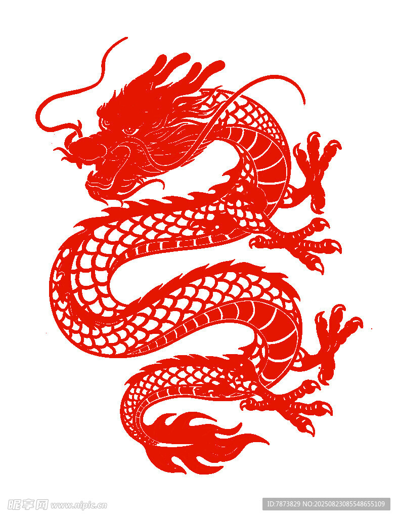 红色剪纸龙图案