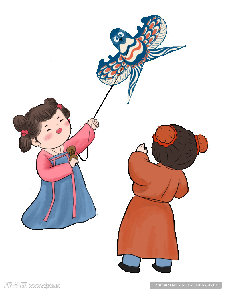 古风放风筝的小孩