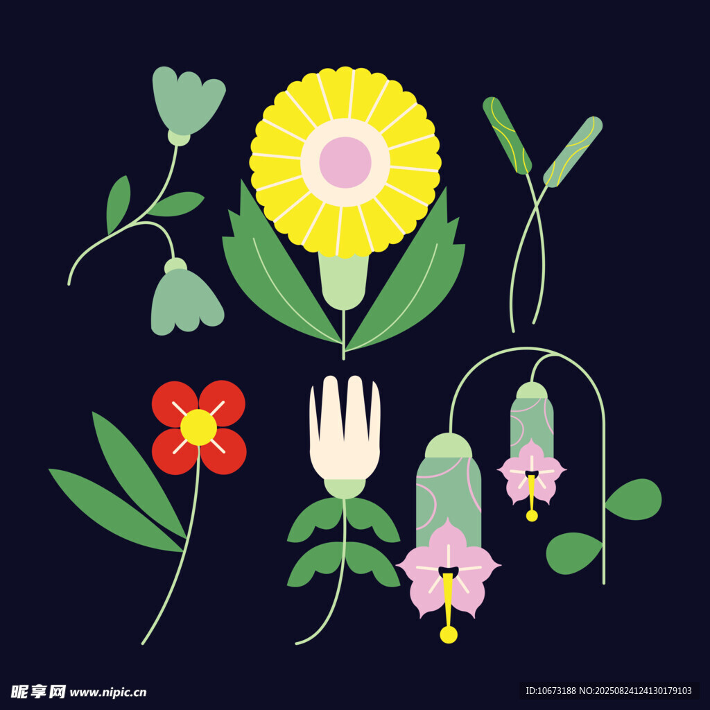 手绘多彩花卉植物图案