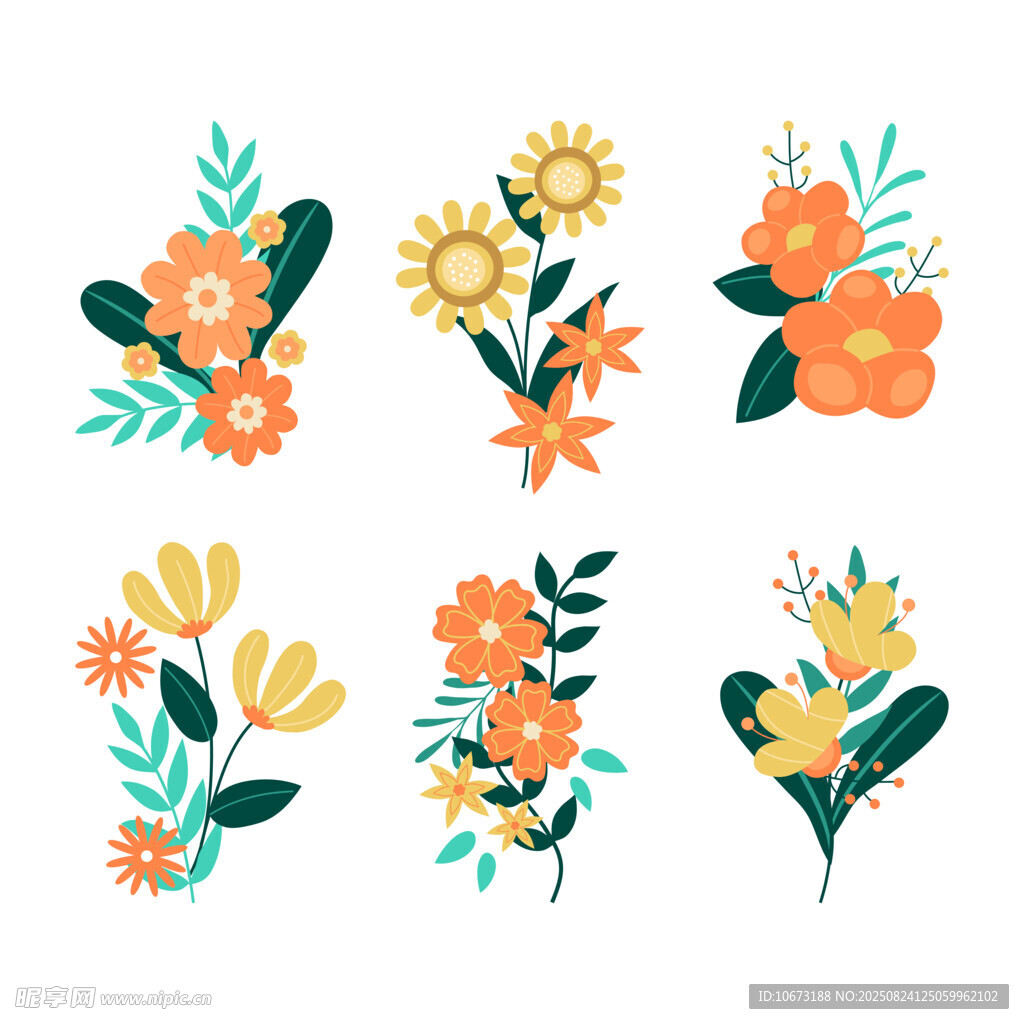 多彩花卉插画图案集合