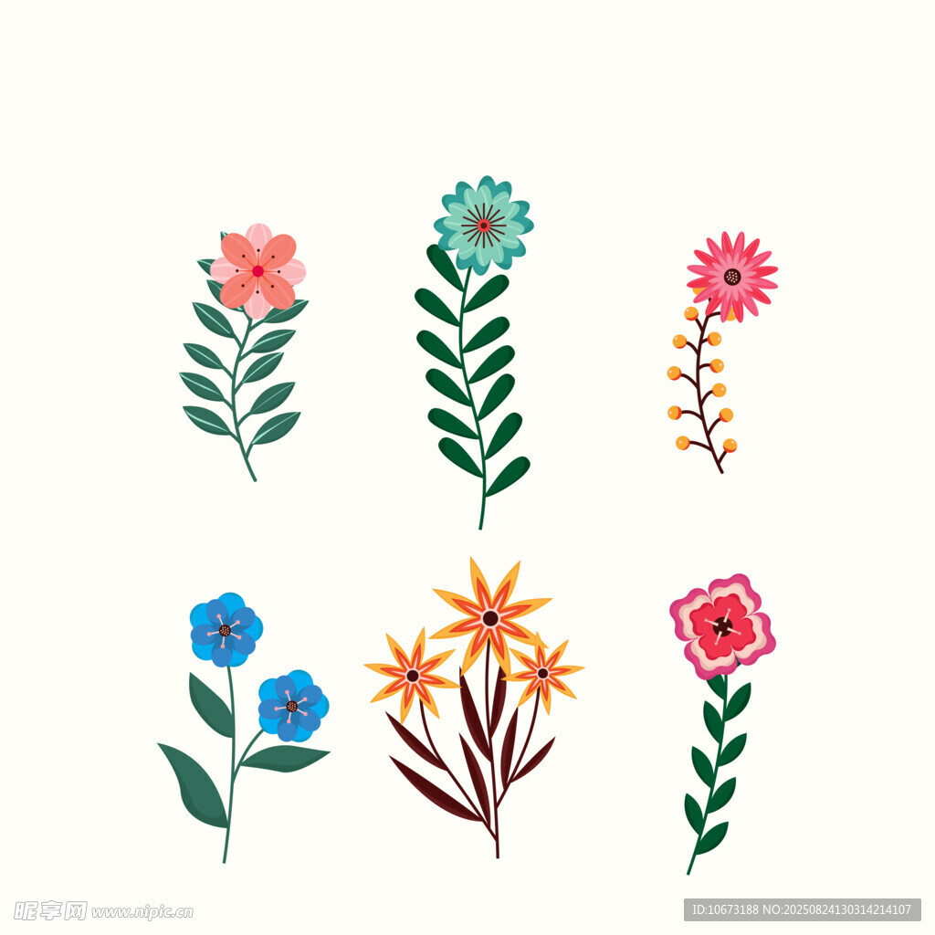 手绘多彩花卉图案集合