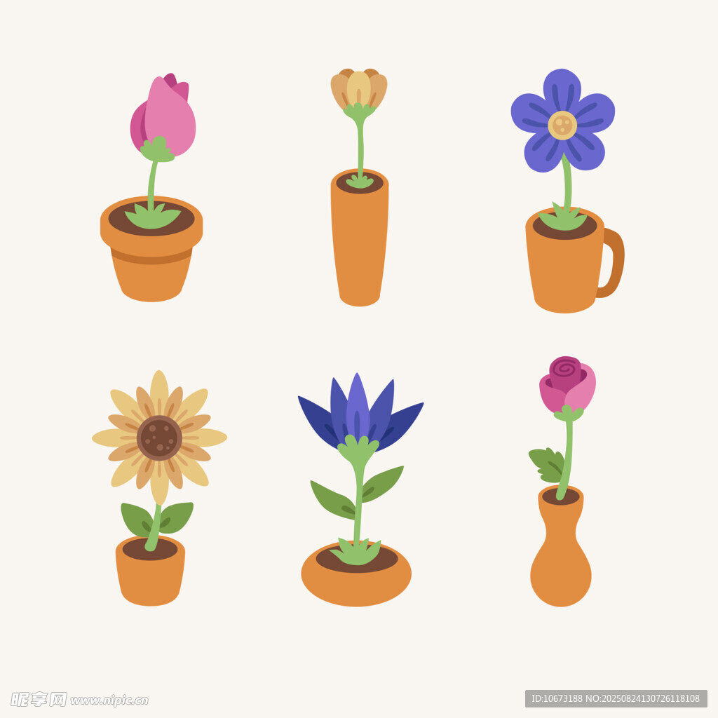 可爱盆栽花卉插画集合