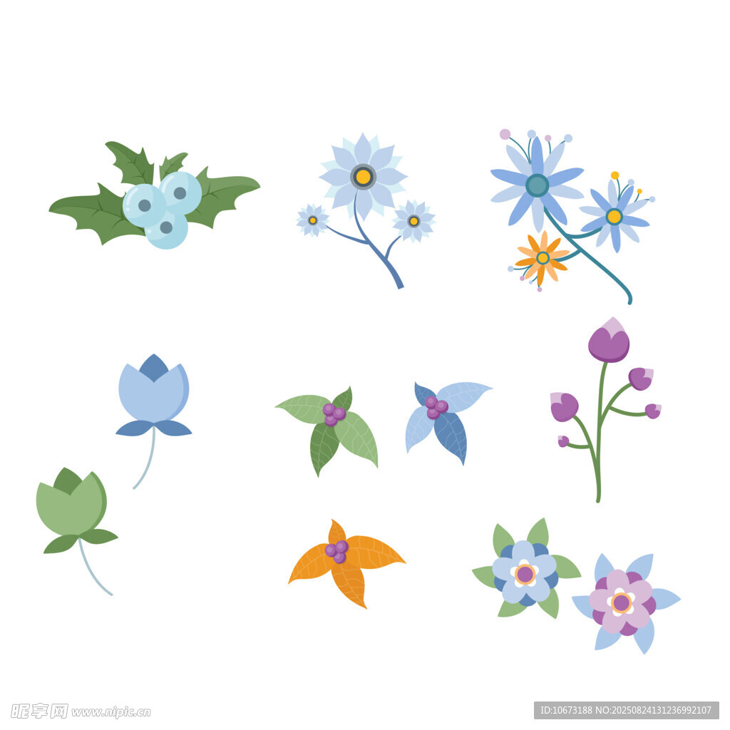 手绘多彩小花插画集合