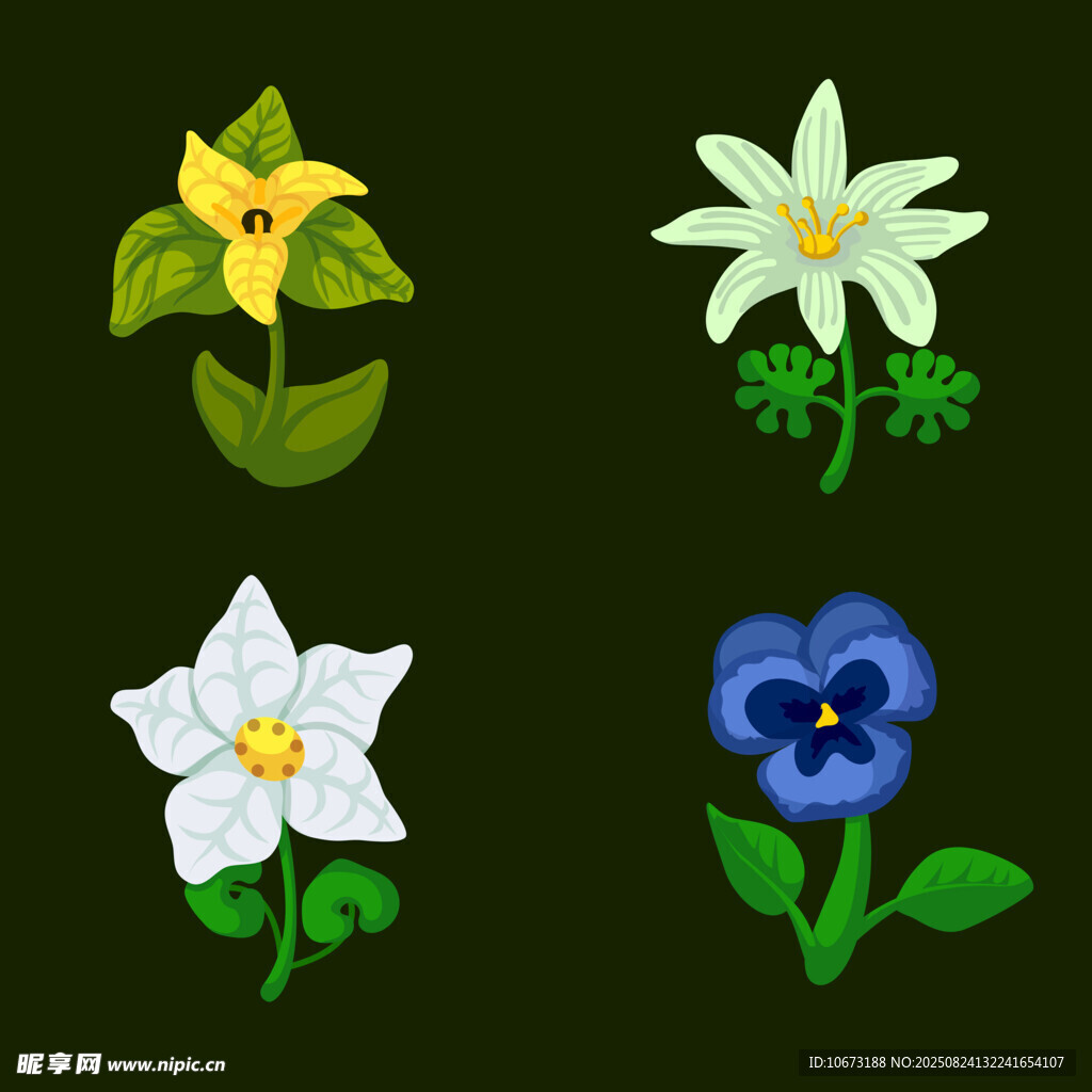 四朵精致刺绣花卉图案