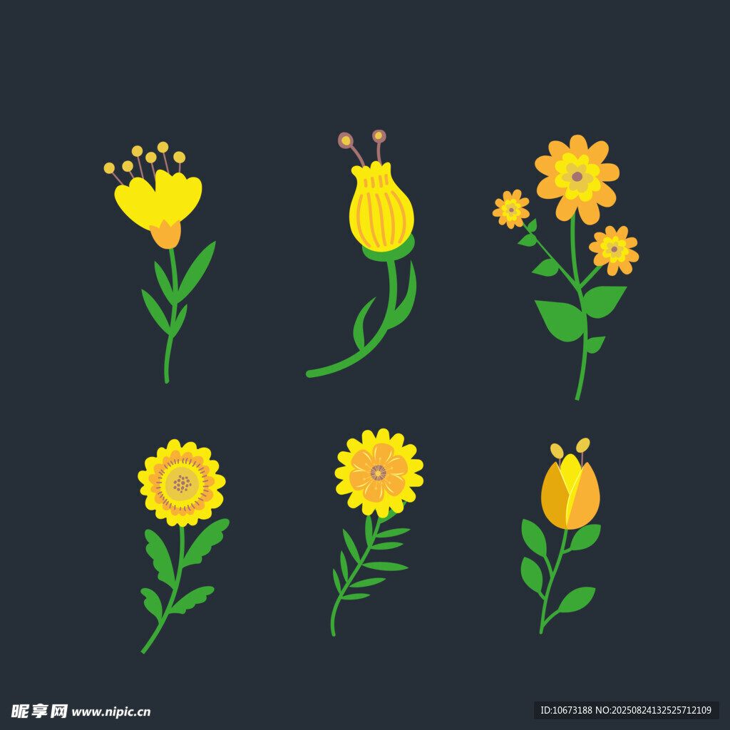 手绘黄色花卉图案集合