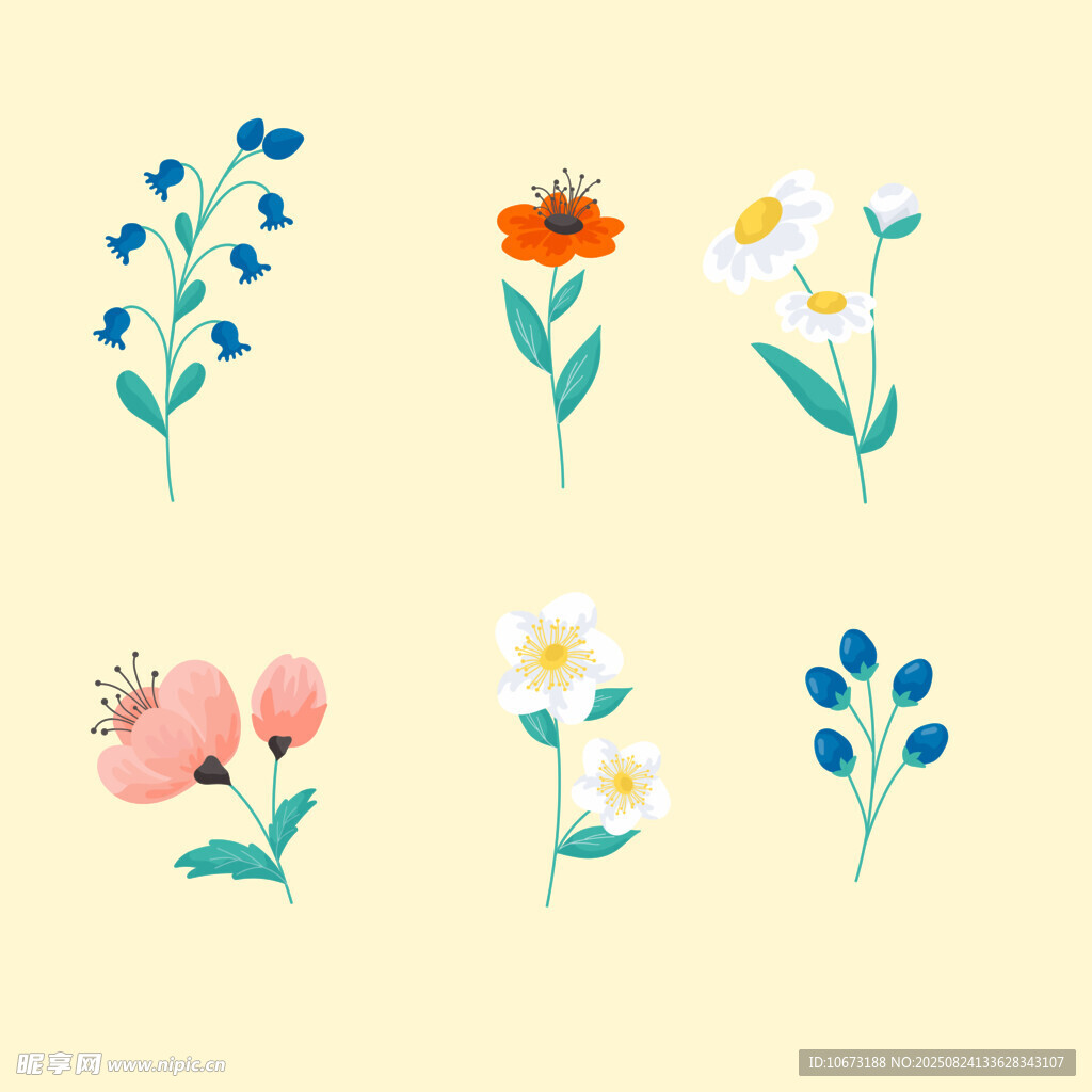 手绘多彩花卉图案集合