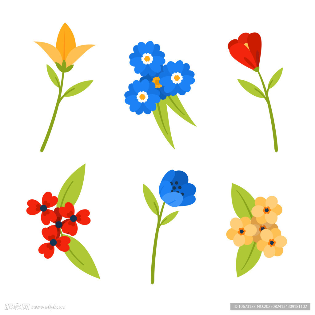 多彩手绘花朵植物插画