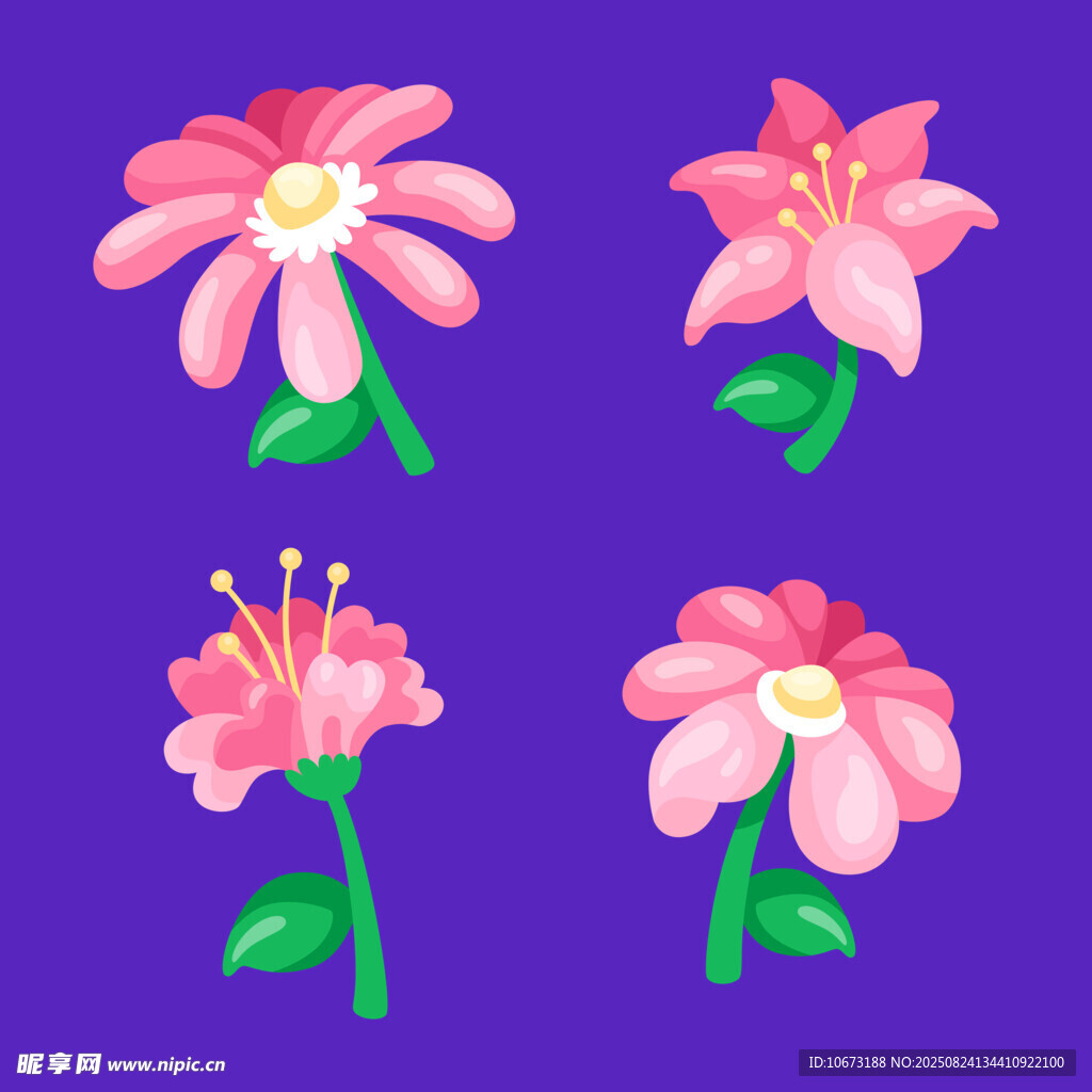 四朵手绘粉色花卉图案