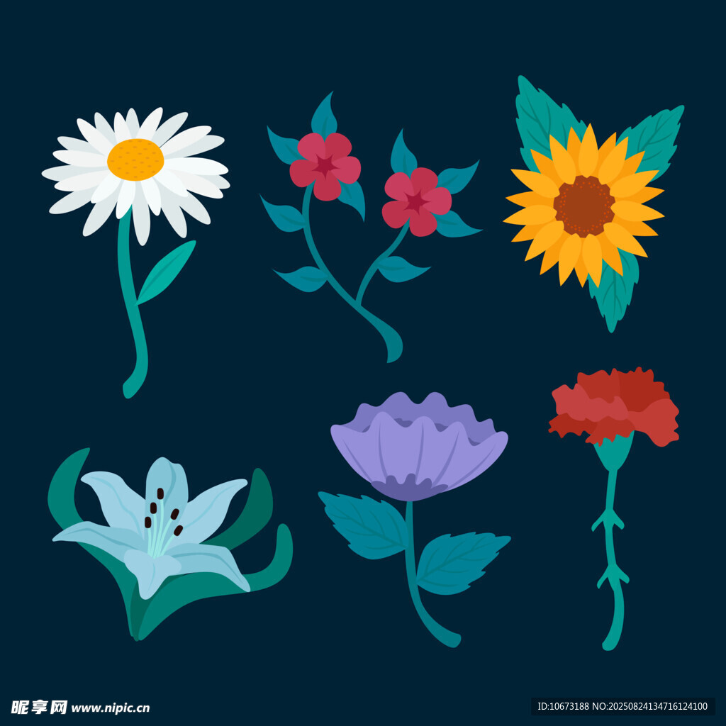 多彩花卉植物矢量插画