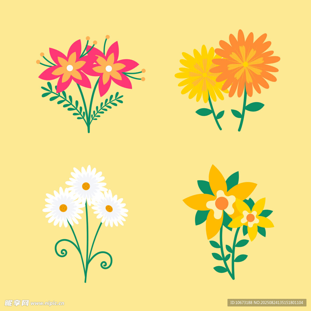 多彩花卉矢量插画图案