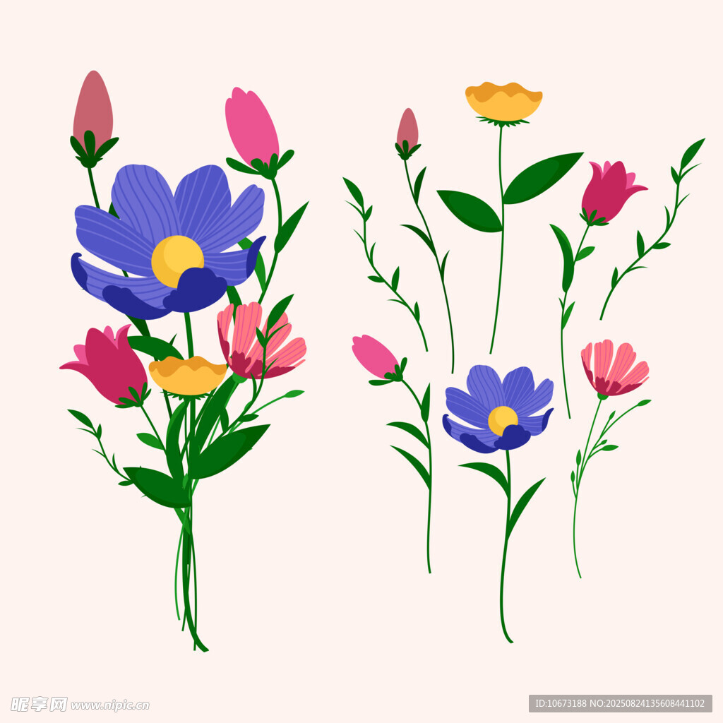 手绘多彩花卉插画