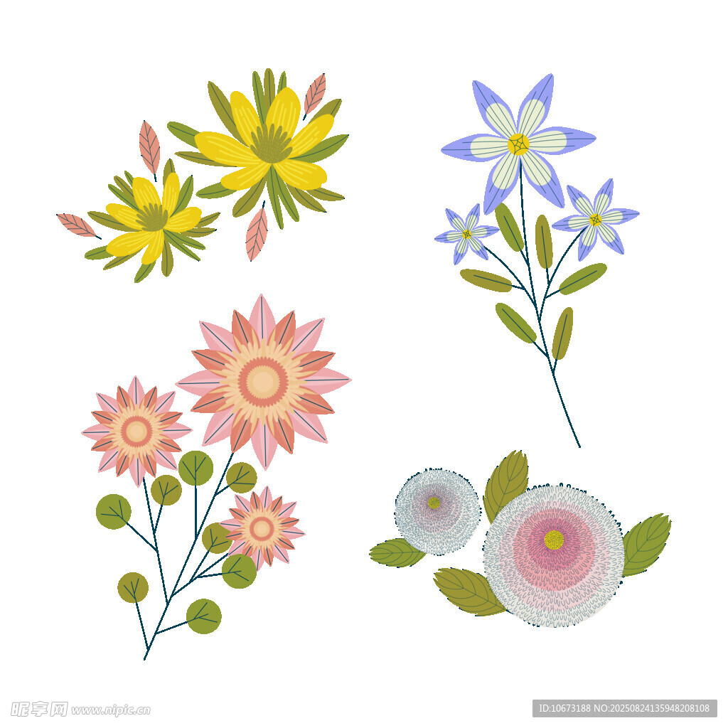多彩手绘花卉图案集合