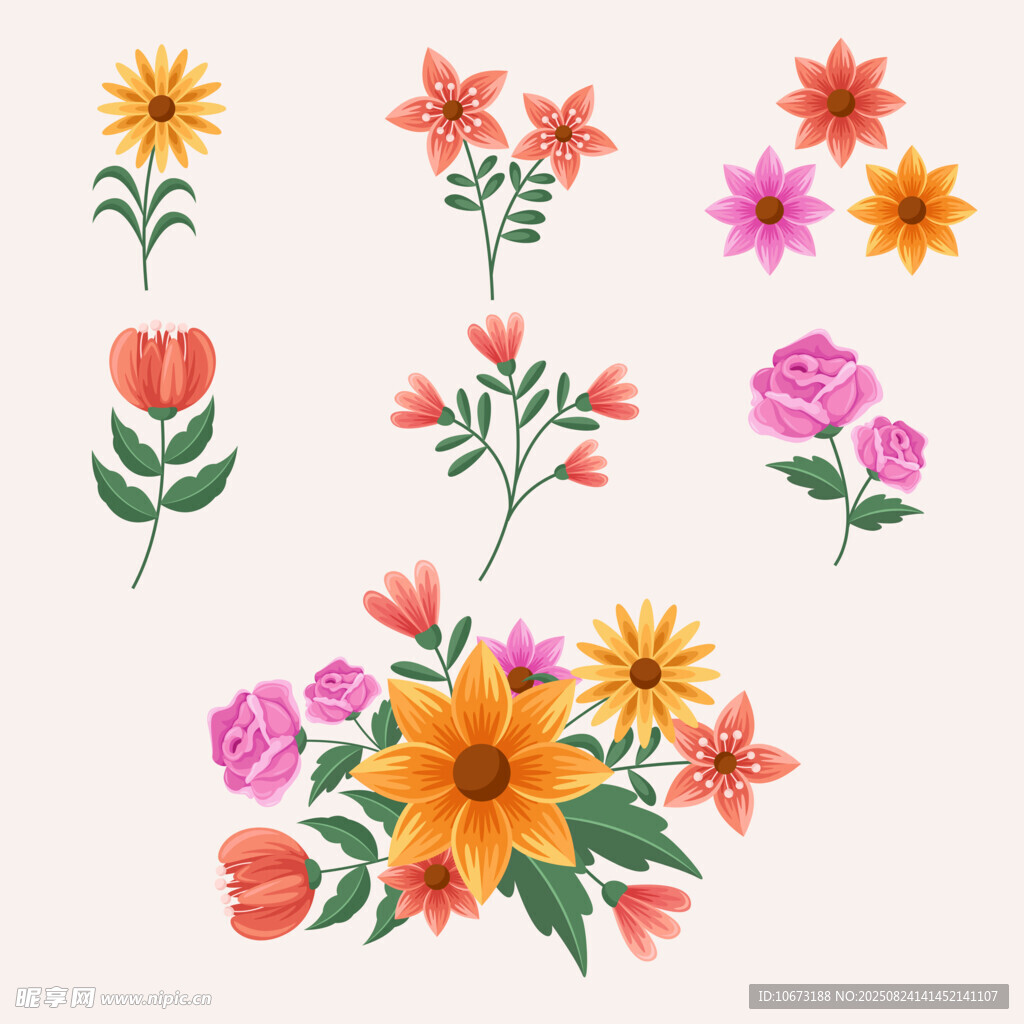 多彩手绘花卉图案集合