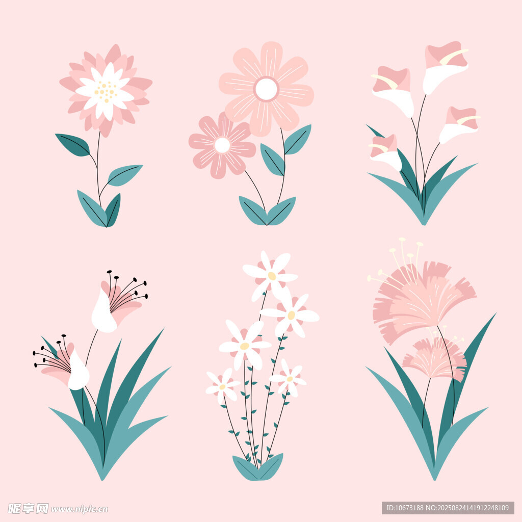 粉色系手绘花卉图案集合