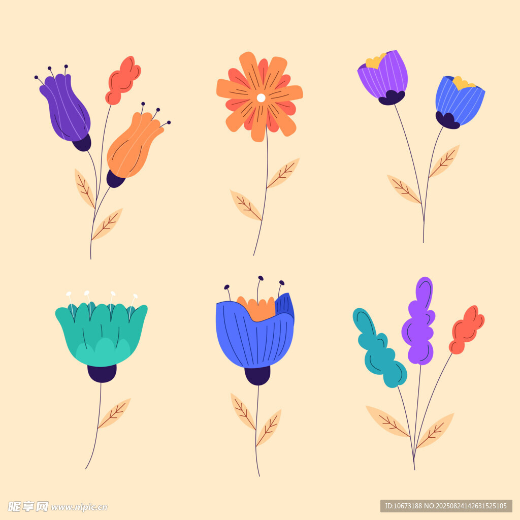 手绘多彩花卉图案