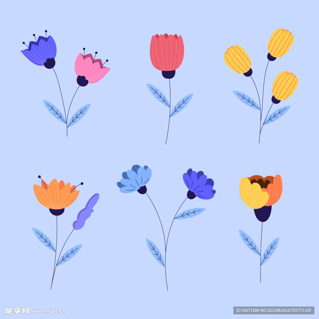 手绘多彩花卉图案集合