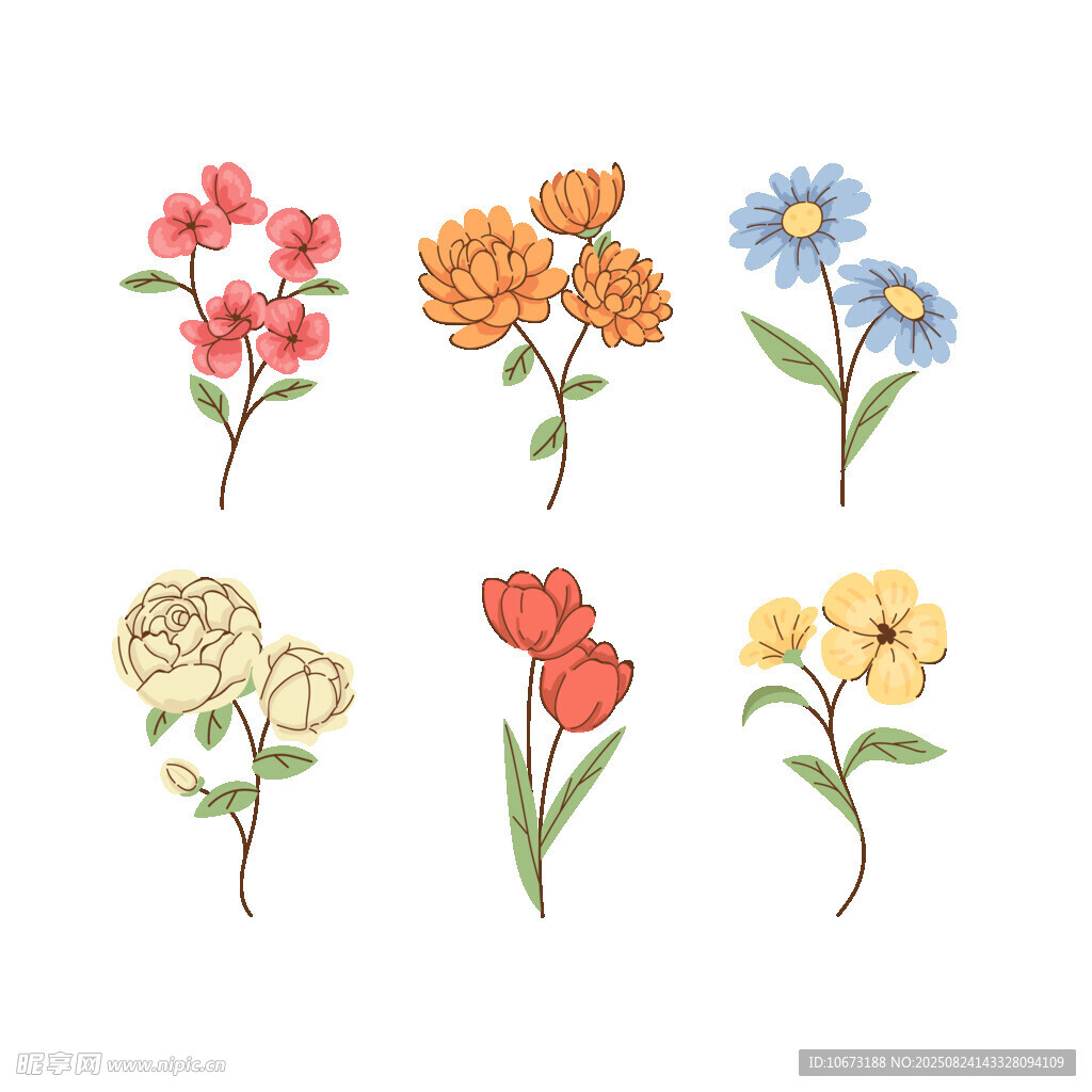 手绘多彩花卉插画