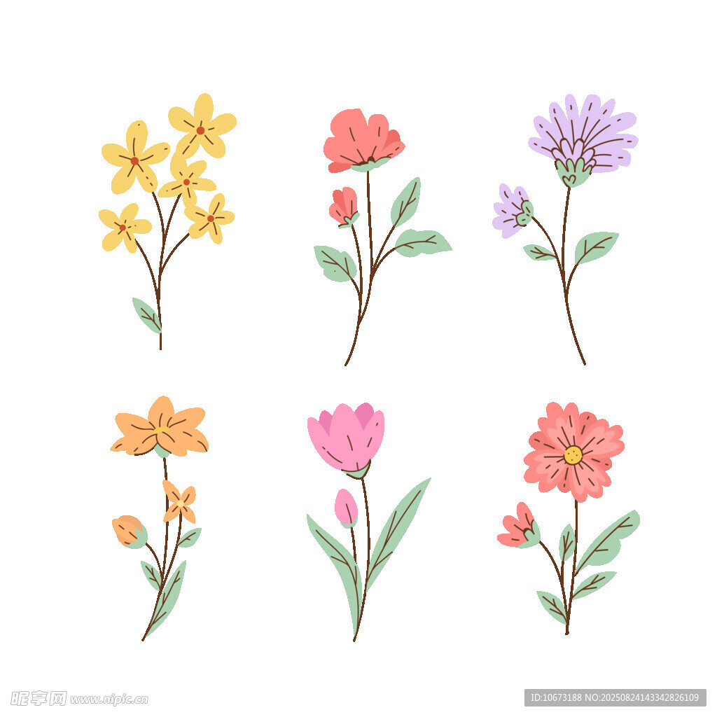 手绘多彩花卉图案集合