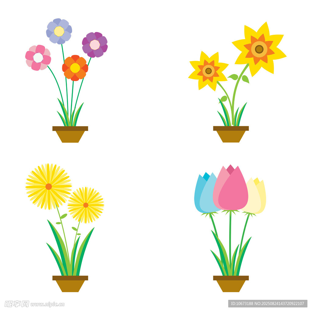 多彩盆栽花卉插画