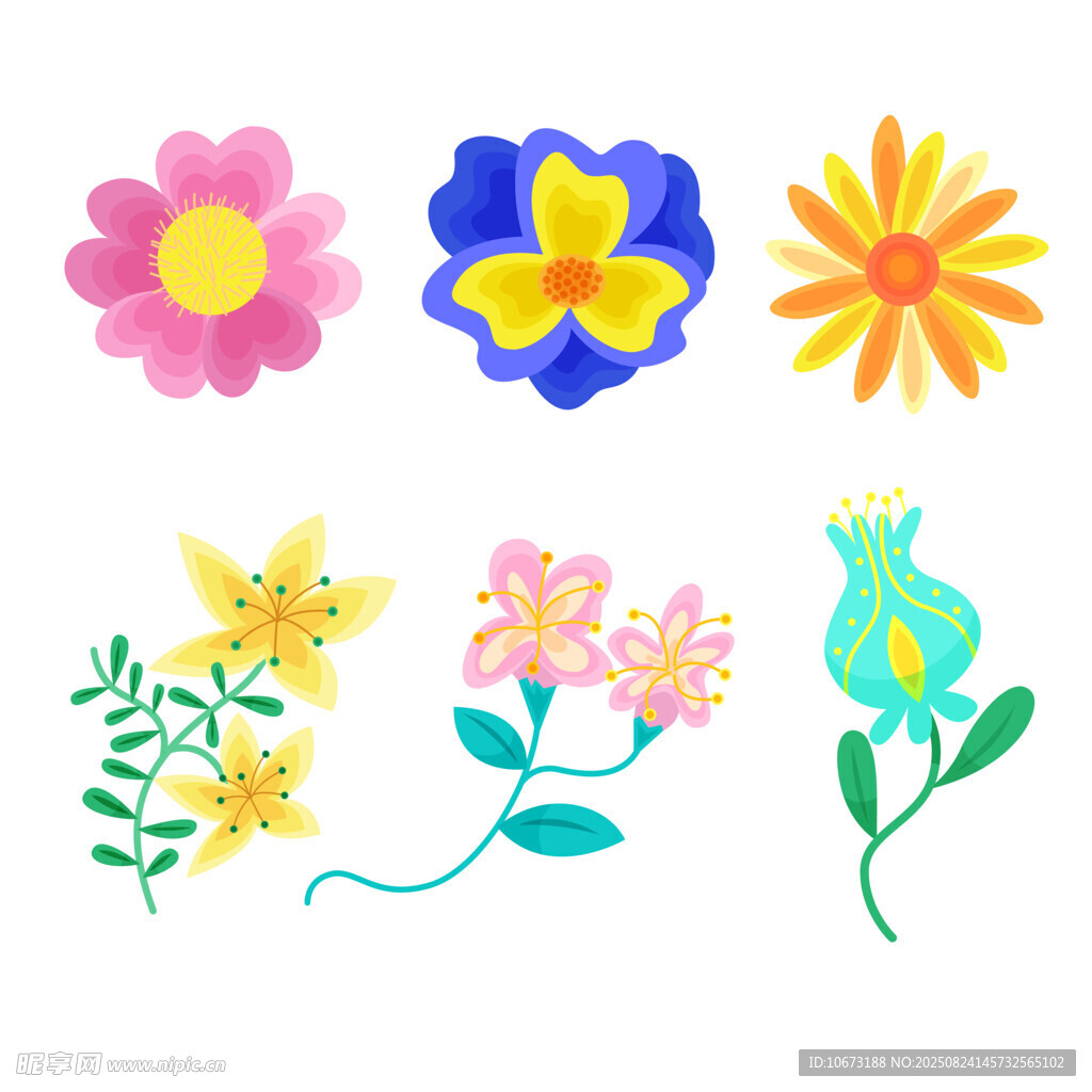 多彩手绘花朵插画