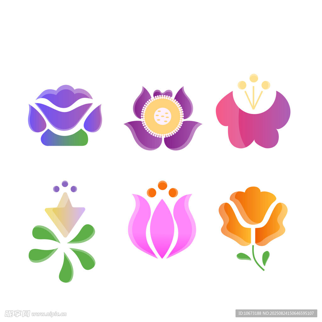 多彩花卉图标集合