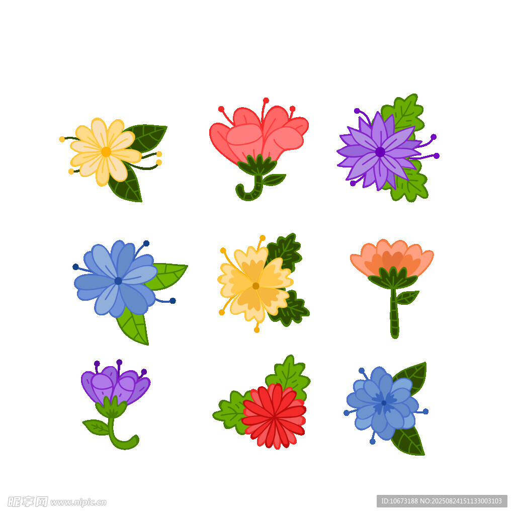 多彩花卉矢量插画图案