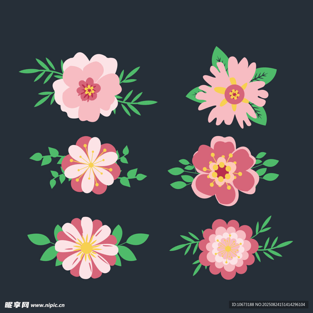 手绘粉色花卉装饰图案